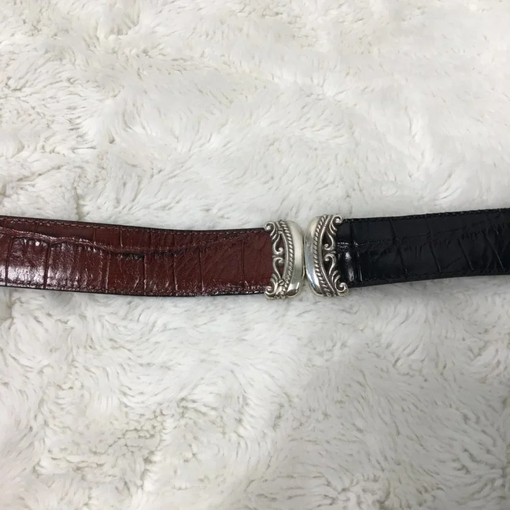 Brighton Womens Reversible Silver Black Brown Leather Belt size Medium